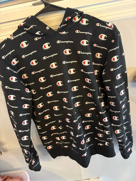 Champion Other - Champion Black Hoodie with Red and White Logo Print